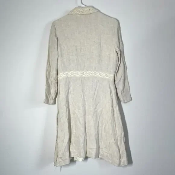 Vintage 60s 70s Jacket Lace Linen Women S Beige Mod Boho Summer Resort - Picture 8 of 12